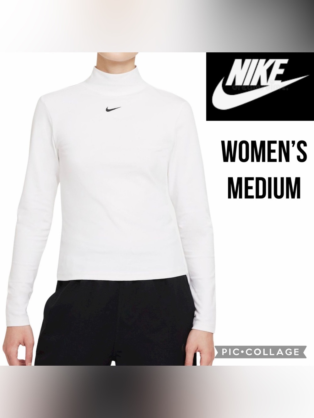 NIKE Womens Shirt White Sportswear Essentials Mock Neck Long Sleeve Top Size M